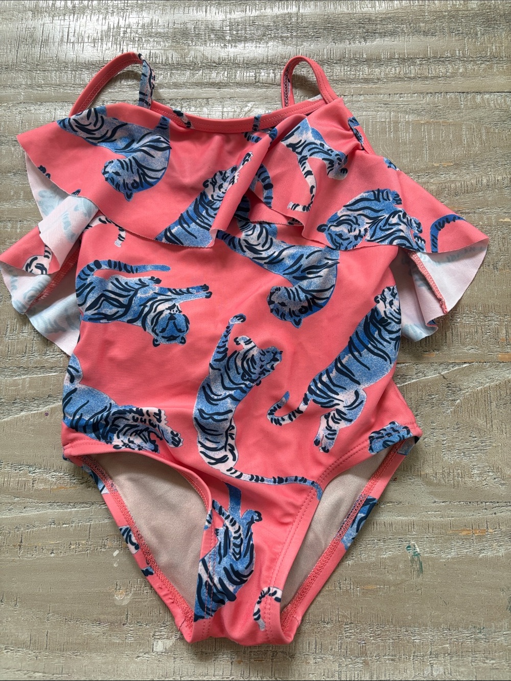 Tea Collection Coral One-Piece Swimsuit with Blue Tiger Print